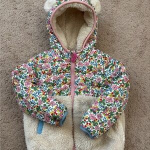 Mini Boden Mixed Borg Jacket-Ivory Berry Floral Size 18/24